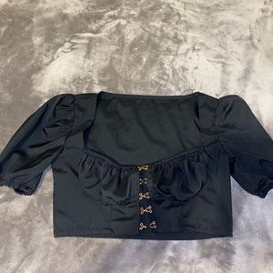 Black Puff Sleeve Crop Top